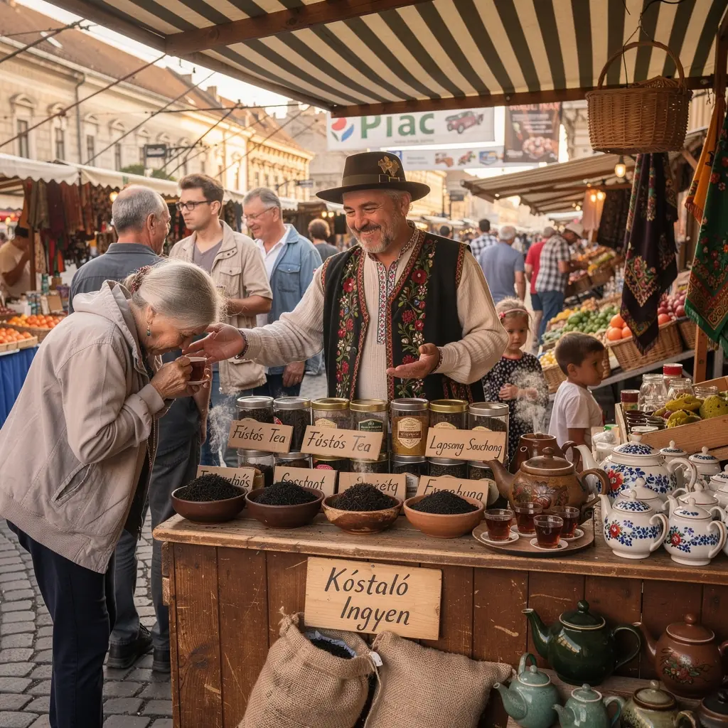 Kínai teafőző eszközök, amelyekkel a Lapsang Souchong teát készítik.